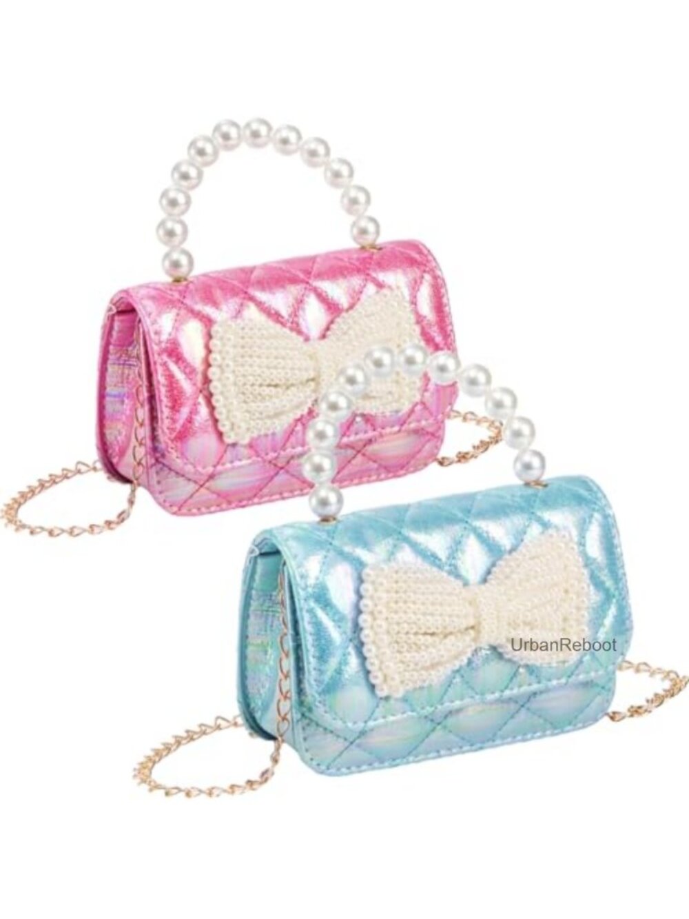 2 Pack Girls Princess Purses PU Leather Pearl Handle Crossbody Bag